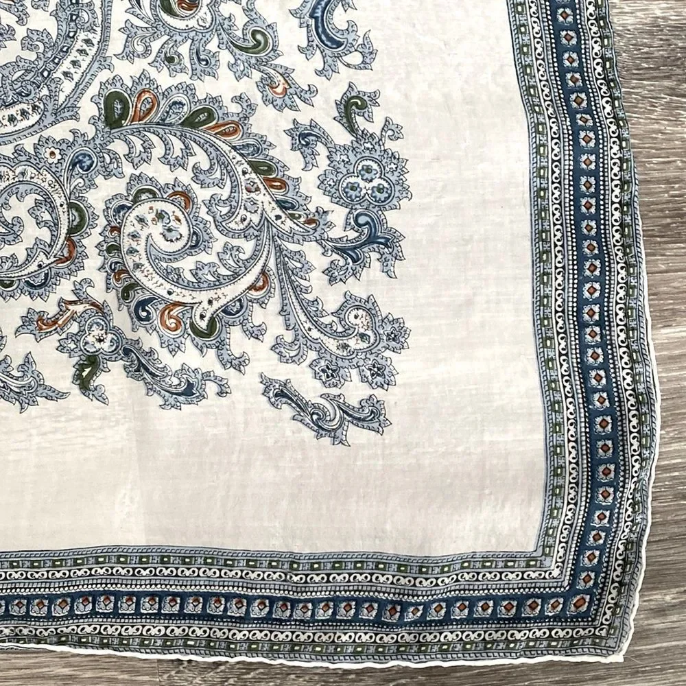 Beautiful Paisley Bird motifs Boho Large Silk Scarf in Blue, Green, Orange 30”